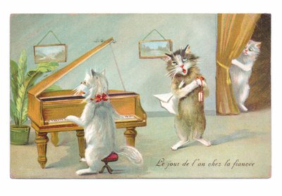 Cat Playing the Piano and Others Singing, c.1910