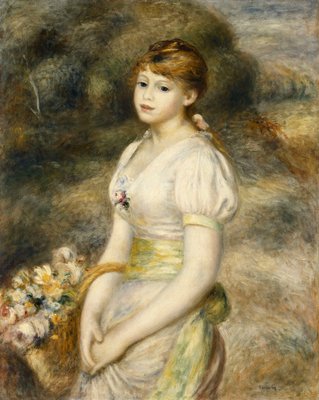 Young Girl Carrying a Basket of Flowers Young Girl Carrying a