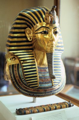 Gold and lapis lazuli funerary mask of Tutankhamun King of Egypt c1323 BC