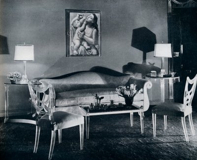 Plexiglas furniture in a 1940s interior, 1941 by Unbekannt