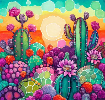 Abstract shop cactus painting