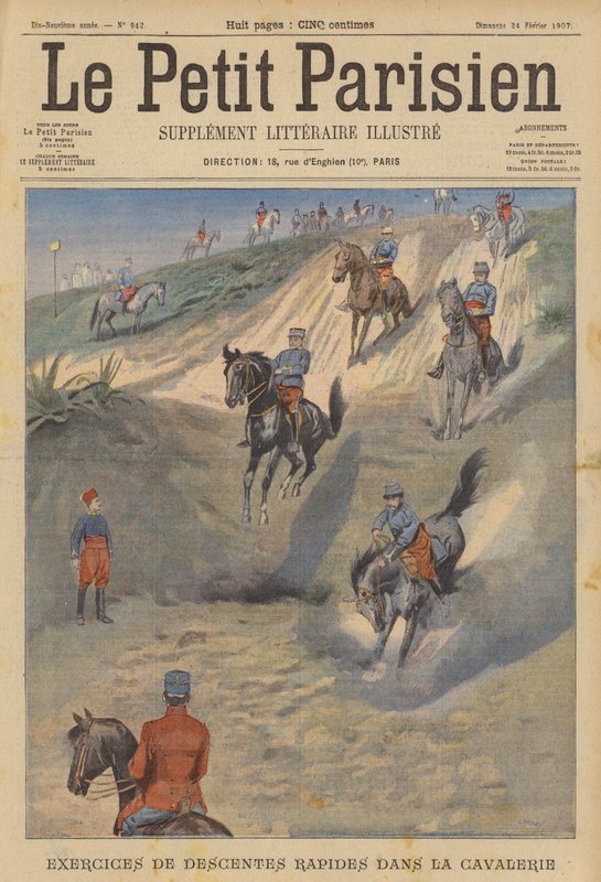 French Cavalry Practicing Rapid Steep Descents on Horseback by (after) Carrey