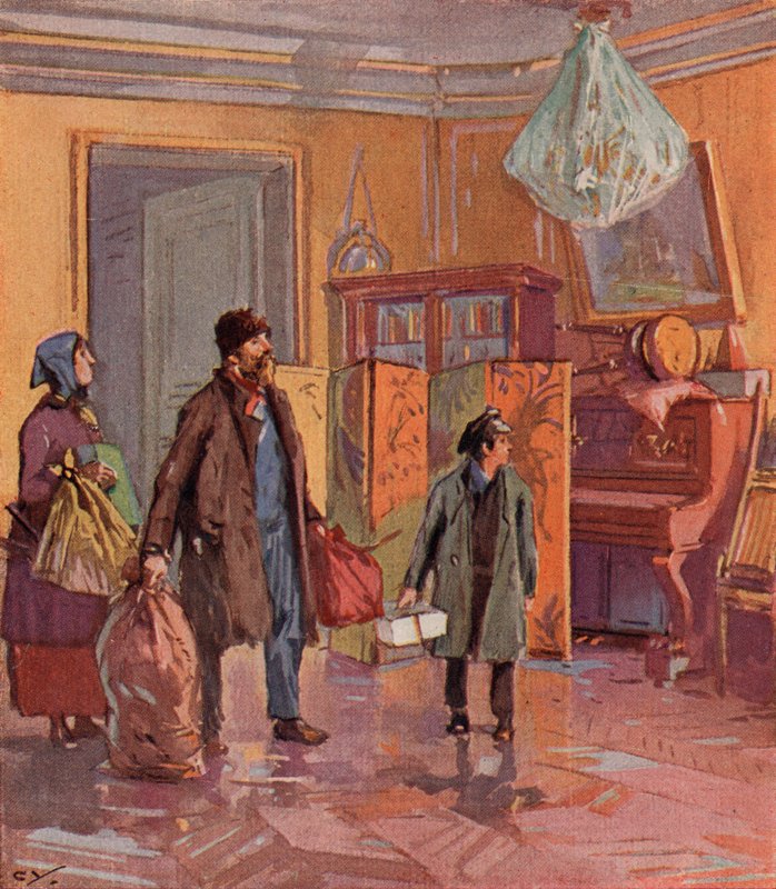 Working class Russian family taking possession of a bourgeois apartment after the Revolution by (after) Carrey