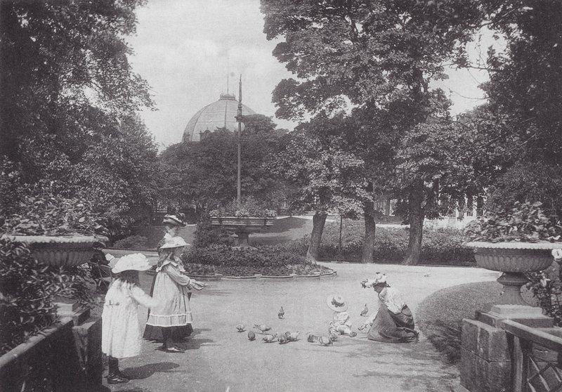 Feeding Pigeons, Buxton by (after) English photographer