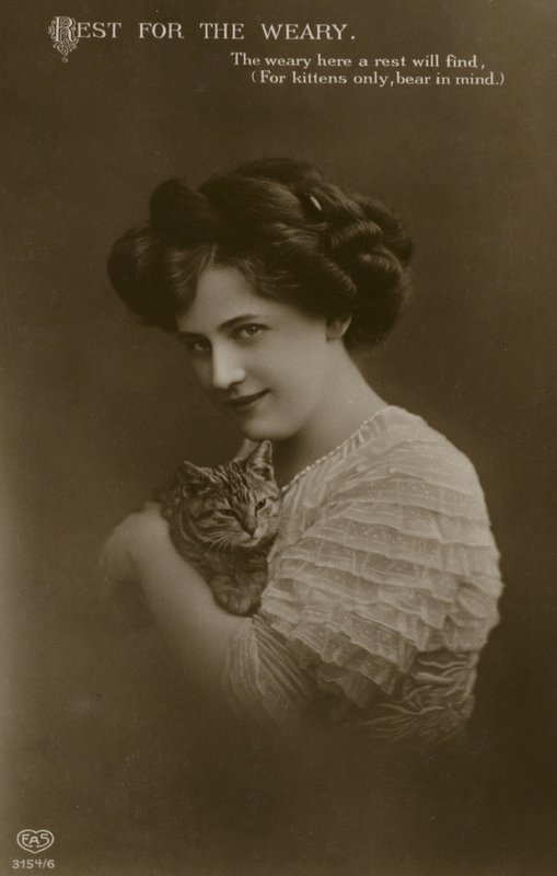 Girl with kitten by (after) English photographer