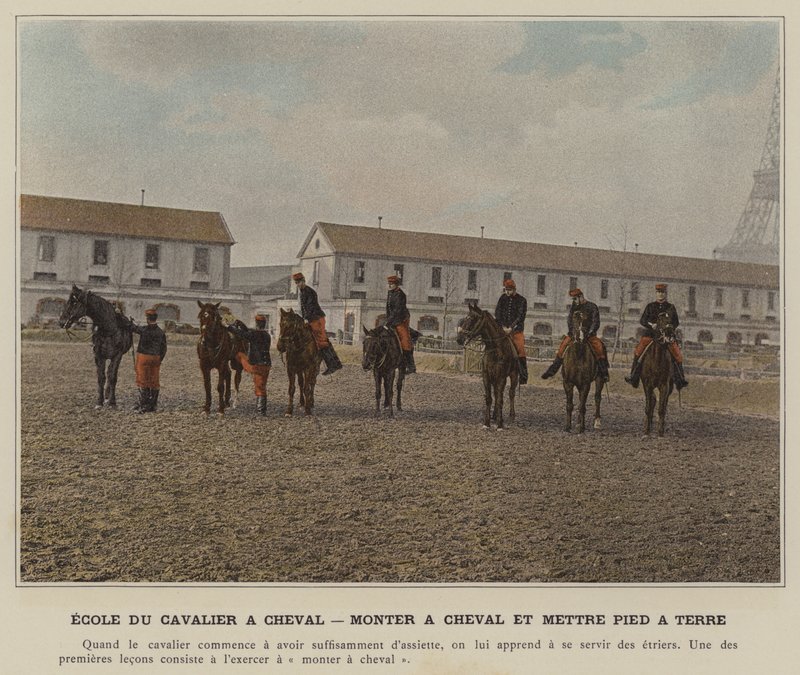 Cavalry School on Horseback, Mounting and Dismounting by (after) French Photographer