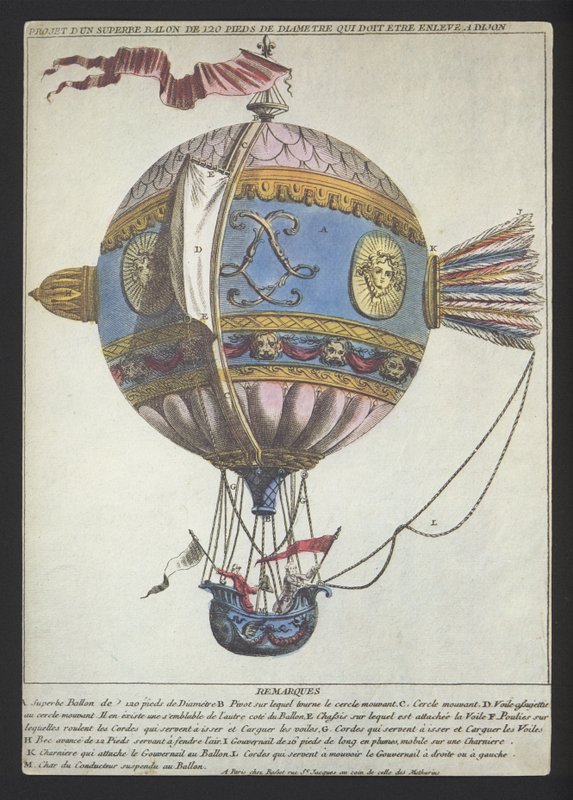 Design for a balloon of a diameter of 120 feet to make an ascent from Dijon by (after) French School
