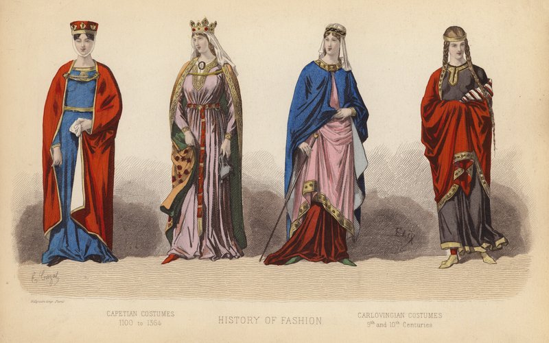 Fashion in France: Capetian Costumes 1100 to 1364; Carlovingian Costumes 9th and 10th Centuries by (after) French School