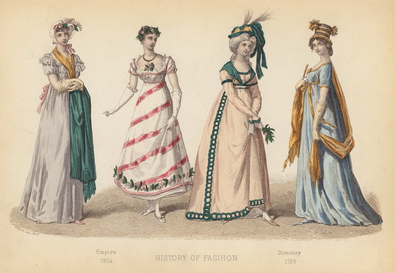 Fashion in France: Empire 1804; Directory 1795 by (after) French School