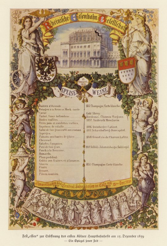 Menu for a Banquet Celebrating the Opening of the First Railway Station in Cologne by (after) German School