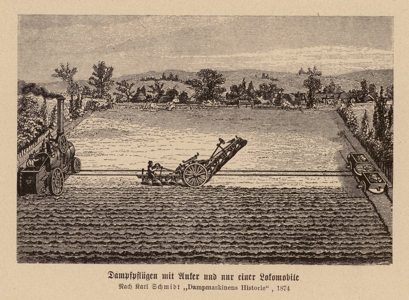 Steam Ploughing with a Traction Engine and Anchor by (after) German School