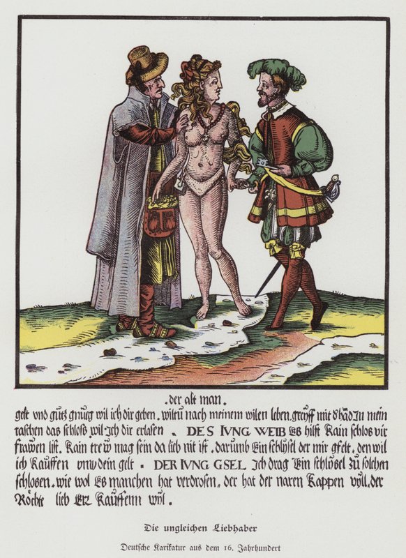 The Unequal Lovers, German cartoon by (after) German School