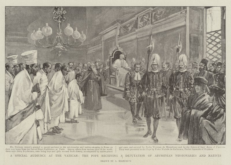 A Special Audience at the Vatican, the Pope receiving a Deputation of Abyssinian Missionaries and Natives by (after) Italian School