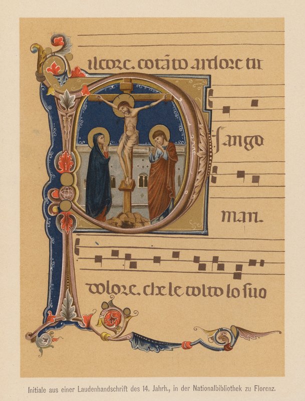 Crucifixion of Jesus Christ, initial from a medieval illuminated manuscript by (after) Italian School