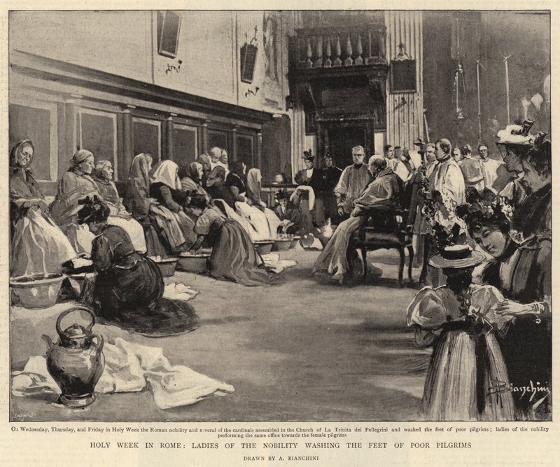 Holy Week in Rome, Ladies of the Nobility Washing the Feet of Poor Pilgrims by (after) Italian School