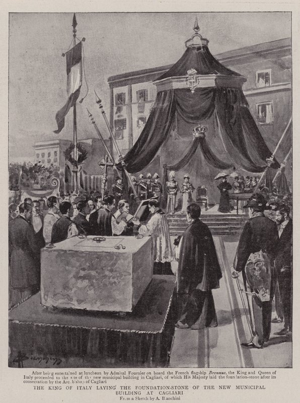 The King of Italy laying the Foundation-Stone of the New Municipal Building at Cagliari by (after) Italian School