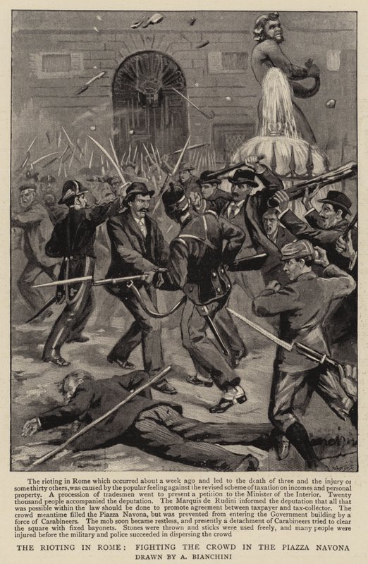 The Rioting in Rome, Fighting the Crowd in the Piazza Navona by (after) Italian School