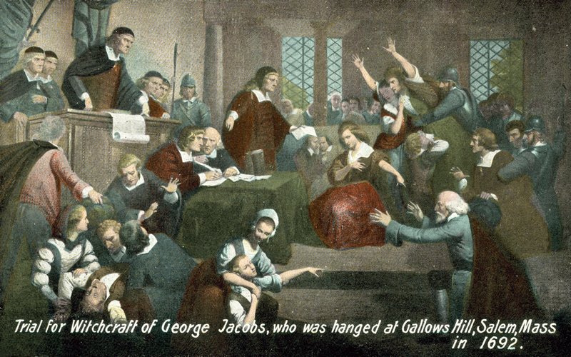 Trial for Witchcraft of George Jacobs, Who Was Hanged at Gallows Hill, Salem, Massachusetts, USA, in 1692 by American School