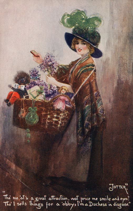 Girl Selling Flowers and Toys by English School