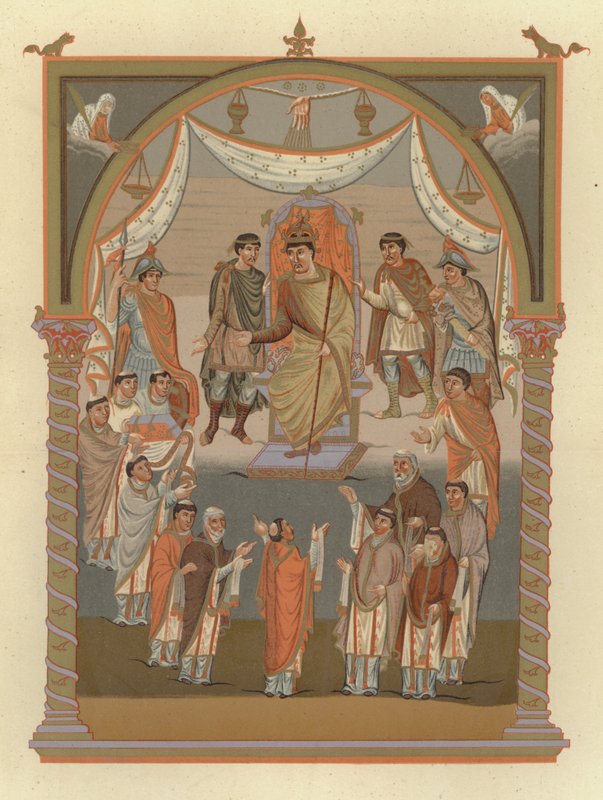 Count Vivien Presents the Bible to King Charles the Bald on His Visit to the Church in 846 by German School