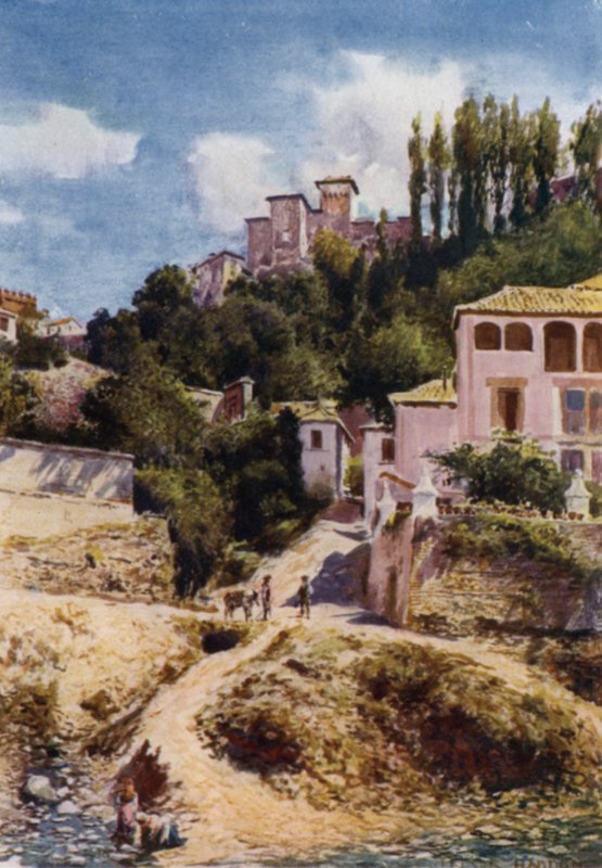 The Alhambra, Torre de las Damas from the River Darro by A. Trevor Haddon
