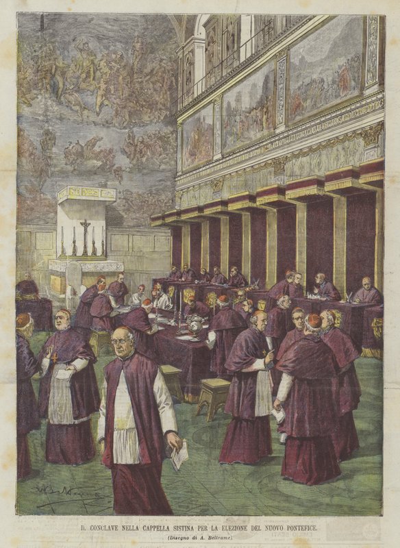 The Conclave in the Sistine Chapel for the Election of the New Pontiff by Achille Beltrame