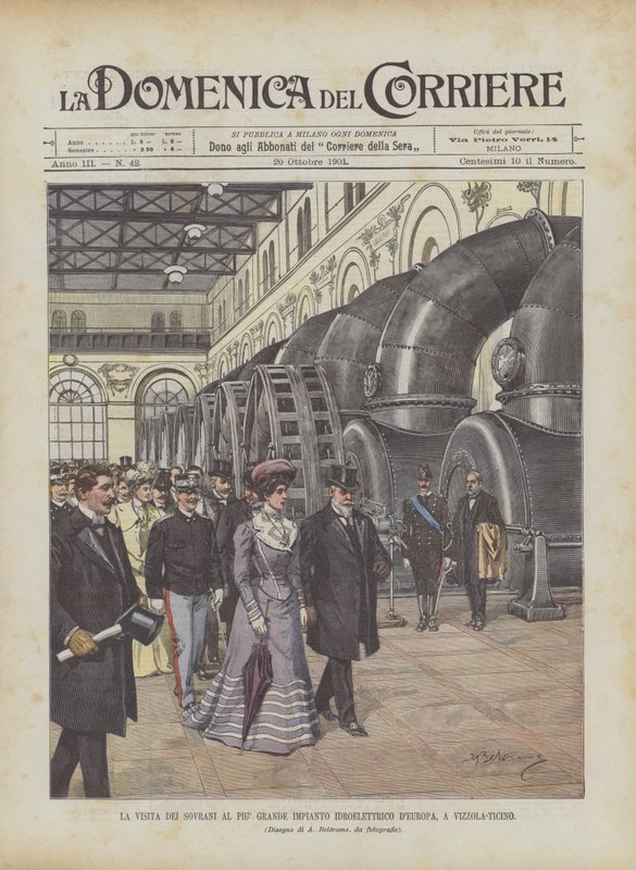 The Visit of the Sovereigns to the Largest Hydroelectric Plant in Europe, in Vizzola-Ticino by Achille Beltrame