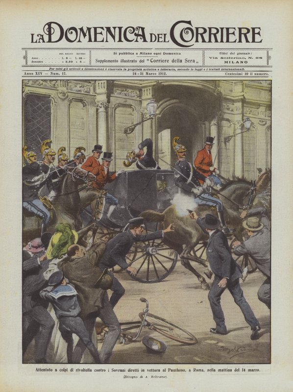 Revolver Attack Against the Sovereigns on Their Way to the Pantheon in Rome on the Morning of March 14 by Achille Beltrame