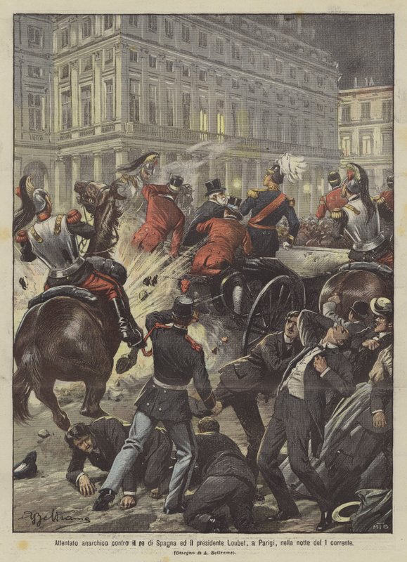 Anarchist Attack Against the King of Spain and President Loubet in Paris on the Night of the 1st by Achille Beltrame
