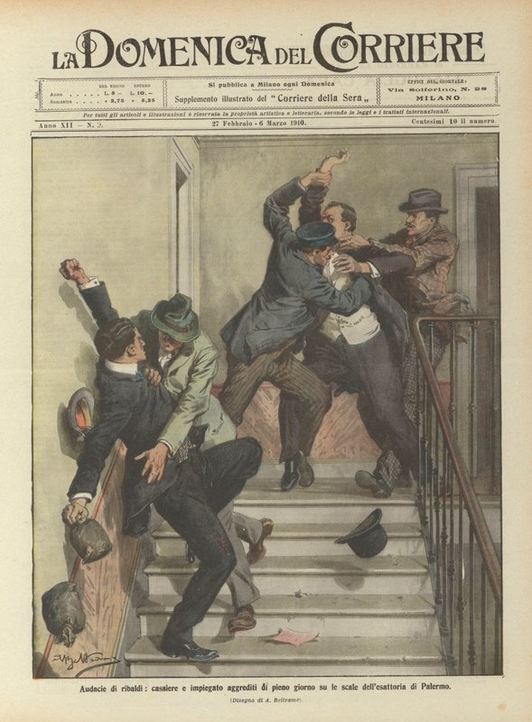 Audacious Acts of Robbers, Cashier and Employee Attacked in Broad Daylight on the Stairs of the Tax Office in Palermo by Achille Beltrame