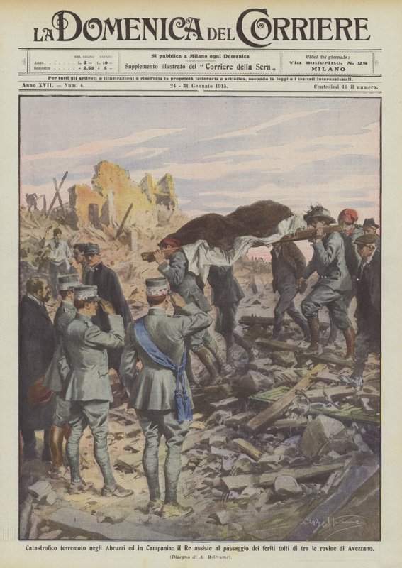 Catastrophic Earthquake in Abruzzi and Campania, the King Witnesses the Passage of the Wounded by Achille Beltrame