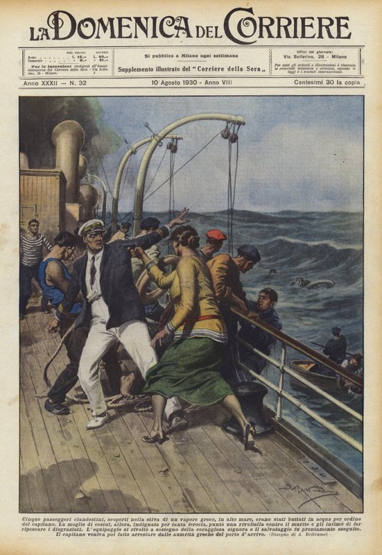 Five stowaways discovered in the hold of a Greek steamer in the open sea by Achille Beltrame