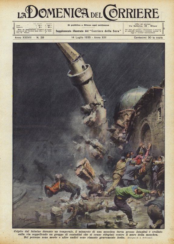 Struck by Lightning During a Storm, the Minaret of a Turkish Mosque Near Istanbul by Achille Beltrame