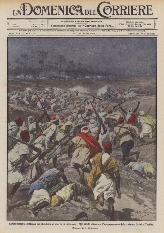 Night Combat in the Full Moon of March in Cyrenaica, 2000 Rebels Attack the Camp by Achille Beltrame