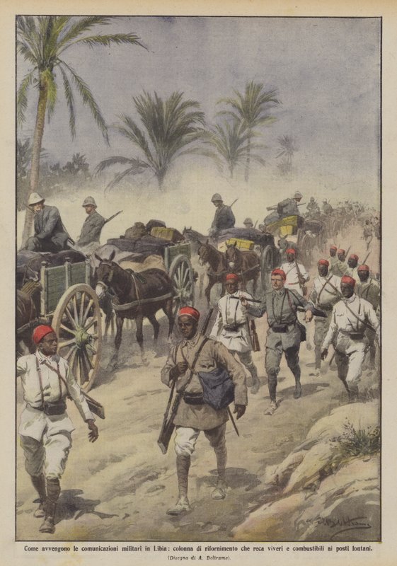 How Military Communications Take Place in Libya, Supply Column Bringing Provisions by Achille Beltrame