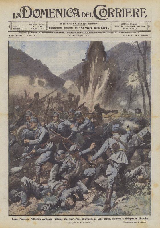 How the Austrian offensive breaks, columns moving to attack Coni Zugna... by Achille Beltrame