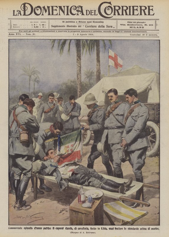 Touching Episode of Patriotic Love, Corporal Carola of the Cavalry, Wounded in Libya Wants to Kiss by Achille Beltrame