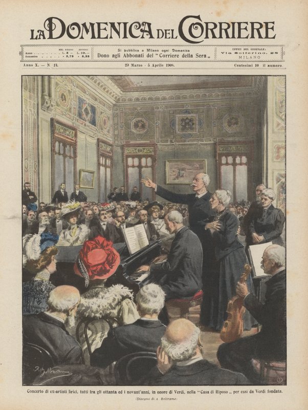 Concert of former opera artists, all between eighty and ninety years old, in honor of Verdi by Achille Beltrame