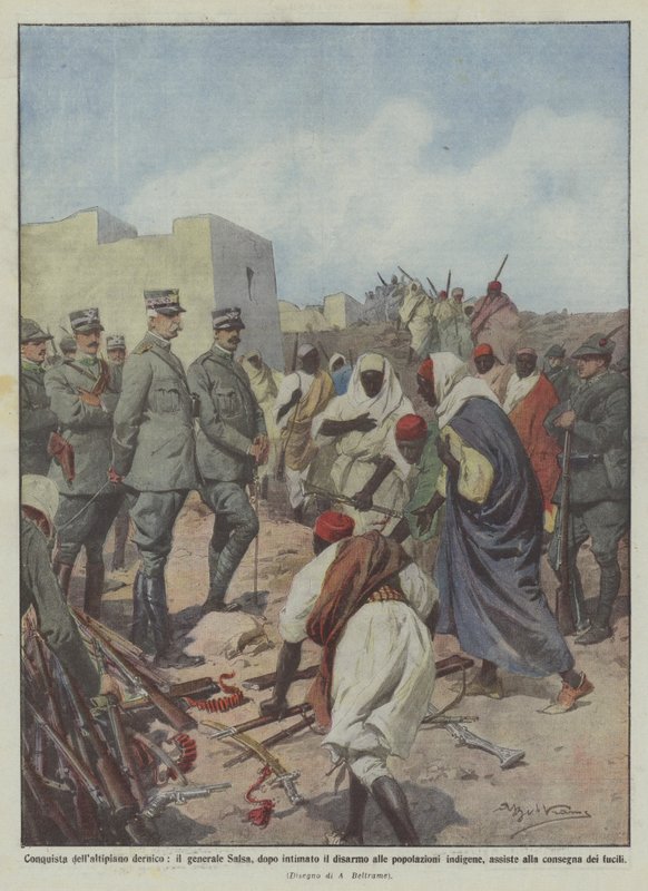 Conquest of the Dernic plateau, General Salsa, after ordering the disarmament of the populations by Achille Beltrame