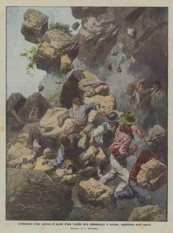 Collapse of a Mountain Spur of an Abandoned Quarry in Carrara, Burying Many Workers by Achille Beltrame