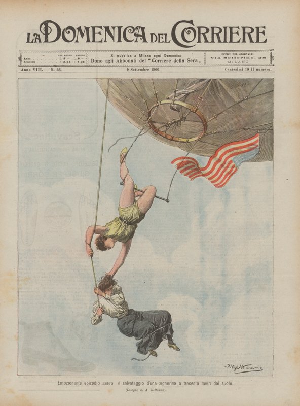 Exciting aerial episode, the rescue of a young lady three hundred meters from the ground by Achille Beltrame