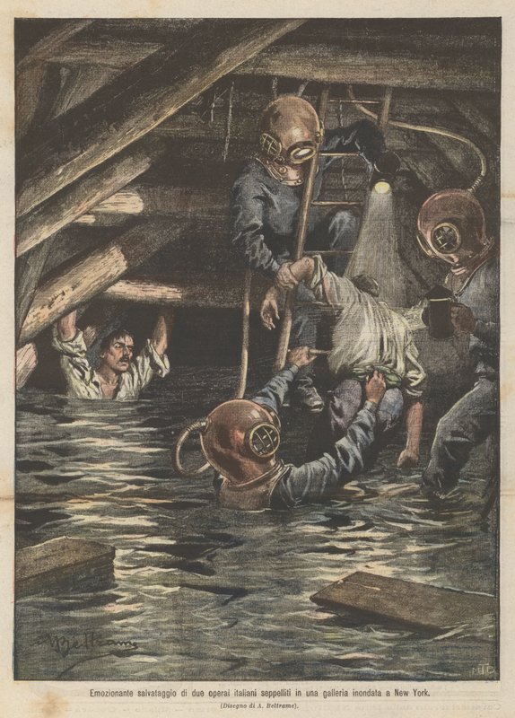 Exciting Rescue of Two Italian Workers Buried in a Flooded Tunnel in New York by Achille Beltrame