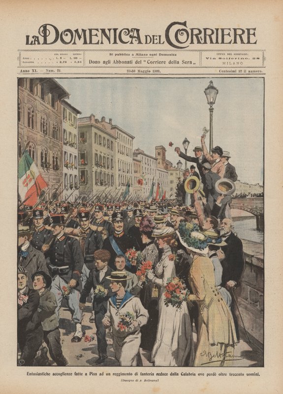 Enthusiastic welcomes made in Pisa to an infantry regiment returning from Calabria by Achille Beltrame