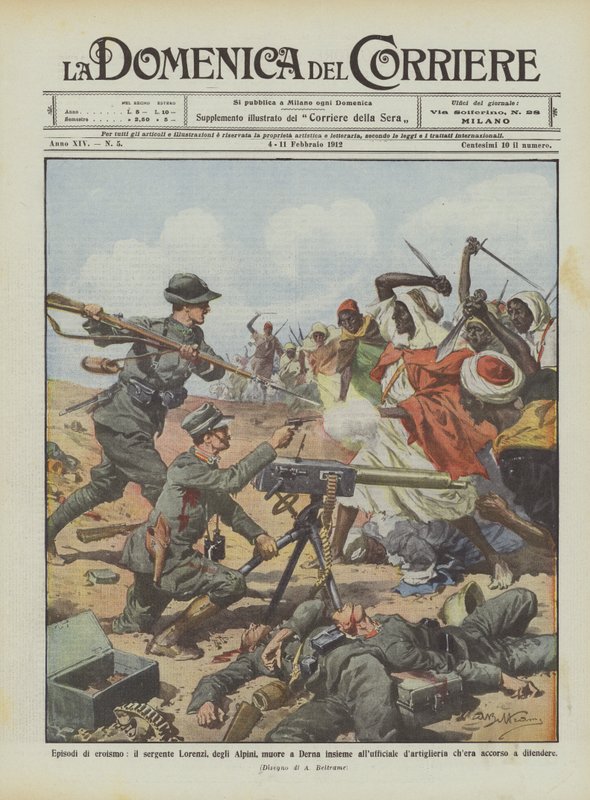 Episodes of Heroism, Sergeant Lorenzi of the Alpini Dies in Derna Along with the Officer by Achille Beltrame