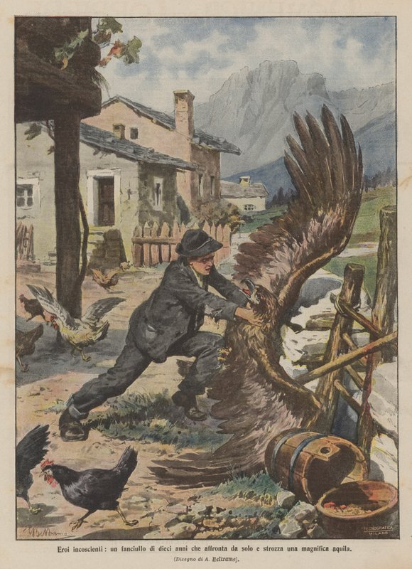 Unconscious Heroes, a Ten-Year-Old Boy Facing and Strangling a Magnificent Eagle Alone by Achille Beltrame