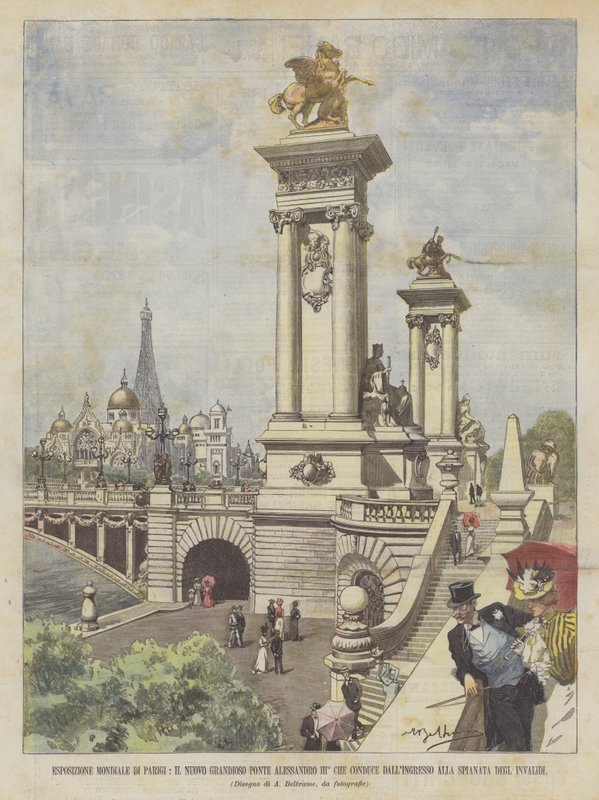 Paris World Exposition, the New Grandiose Alexander III Bridge Leading from the Entrance by Achille Beltrame