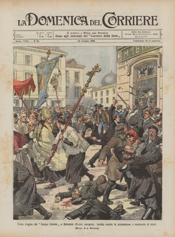 Tragic Corpus Christi festival in Bielostok (European Russia), bombs against the procession and massacre of Jews by Achille Beltrame
