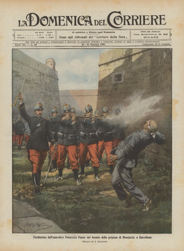 Execution of the Anarchist Francesco Ferrer in the Moat of Montjuich Prison in Barcelona by Achille Beltrame
