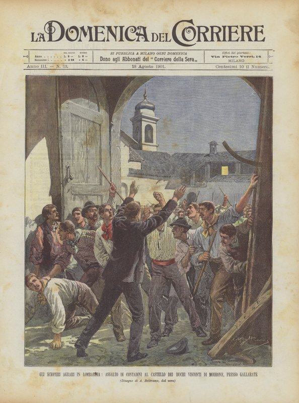The Agrarian Strikes in Lombardy, Assault by Peasants on the Castle of the Dukes Visconti di Modrone, Near Gallarate by Achille Beltrame