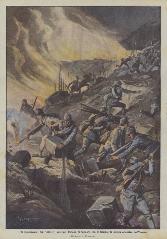 The Stratagems of the Defeated, the Austrians Try to Stop Our Offensive on the Isonzo with Flames by Achille Beltrame